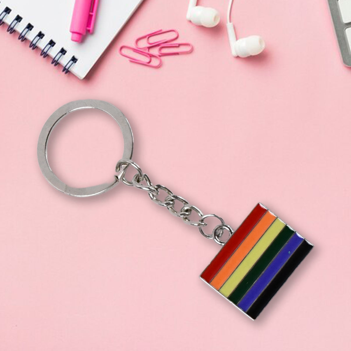 Rainbow Design Metal Keyring – Stylish Keychain for Car Keys, Bags & Gifts | Lightweight & Durable (1 Pc)