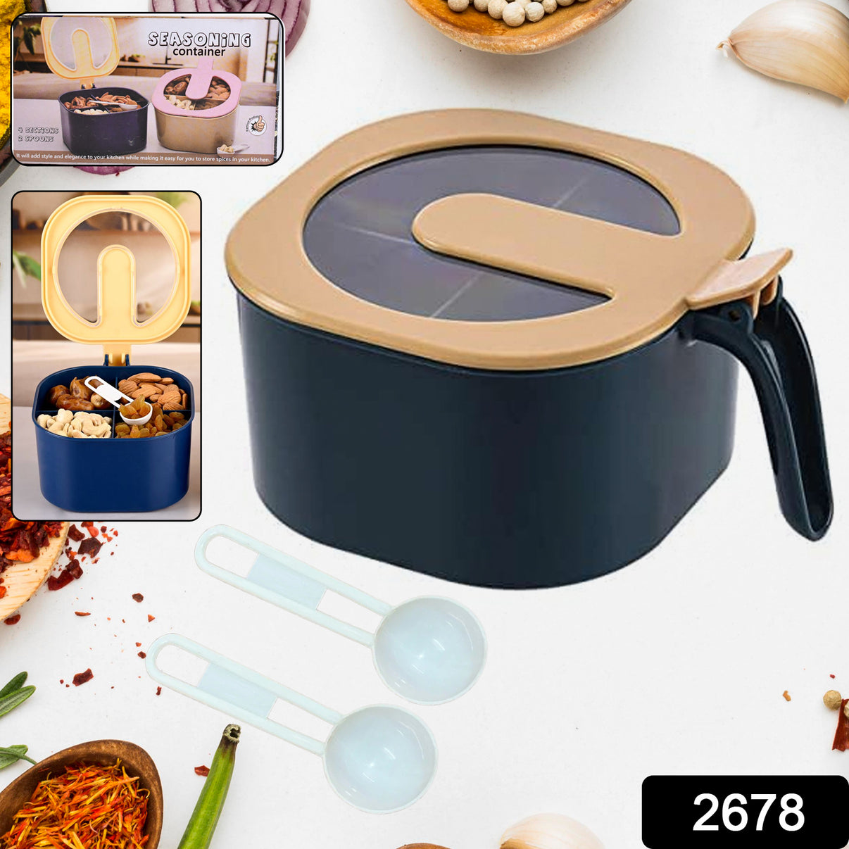 Fancy Masala Box – 4 Section Lightweight Spice Container for Everyday Kitchen Use
