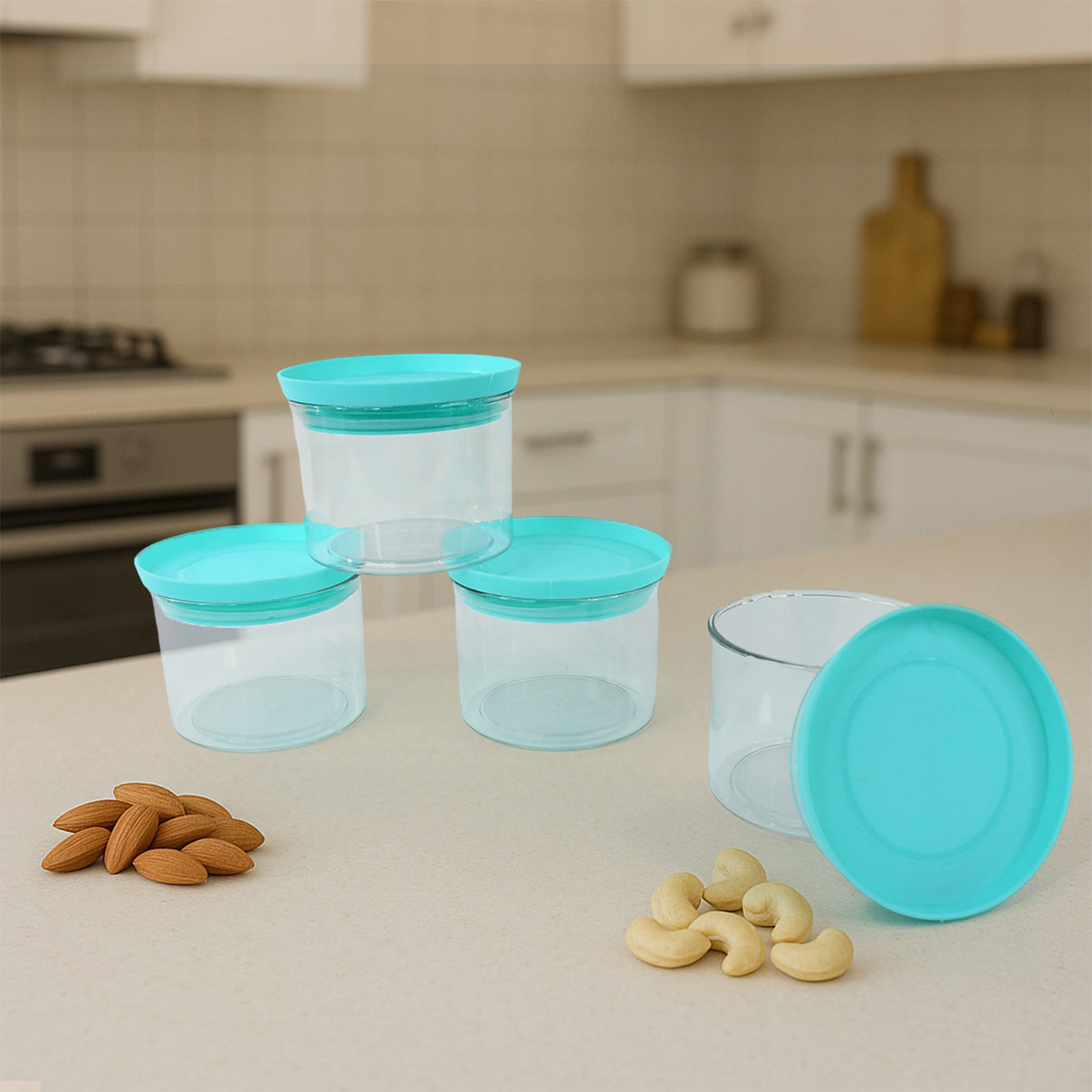 Airtight Container Jar Set – 4 Pc with Stylish Tray (Unbreakable Multipurpose Storage / Mukhwas Dani)
