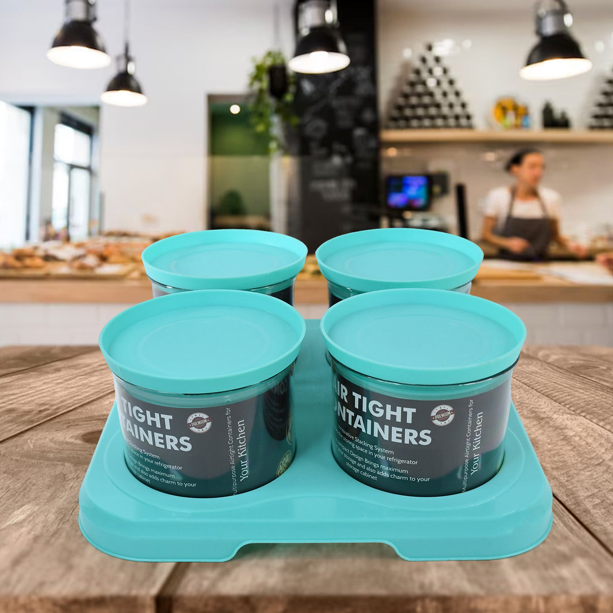 Airtight Container Jar Set – 4 Pc with Stylish Tray (Unbreakable Multipurpose Storage / Mukhwas Dani)