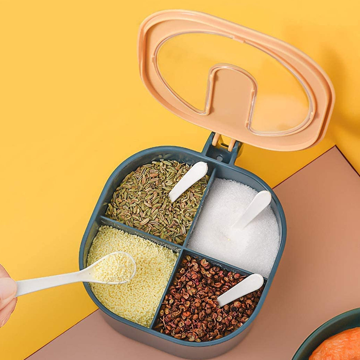 Fancy Masala Box – 4 Section Lightweight Spice Container for Everyday Kitchen Use