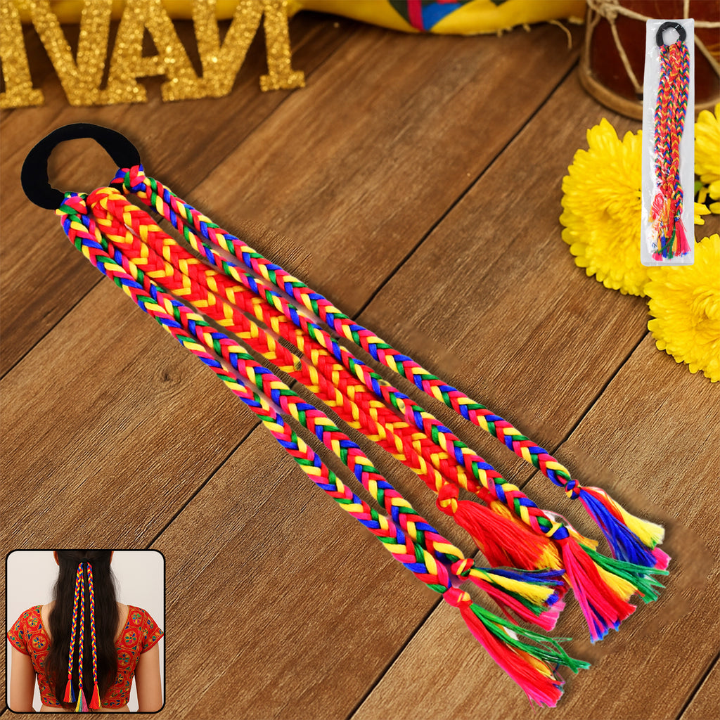 Traditional Multicolor Braided Hair Extension with Tassels - Ethnic Hair Accessory
