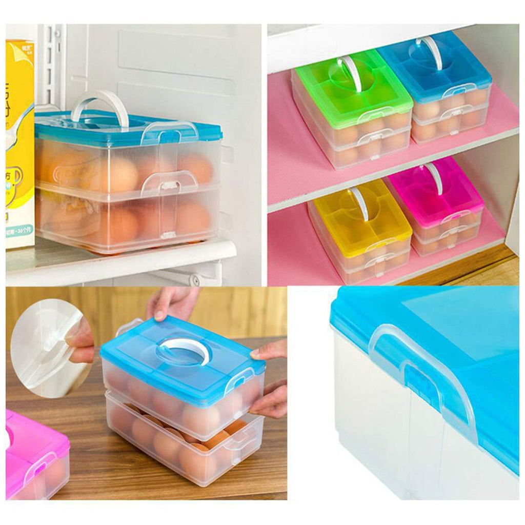 Double Layer 24-Grid Egg Storage Box with Locking Lid – Shatter-Proof Plastic Egg Holder & Dispenser