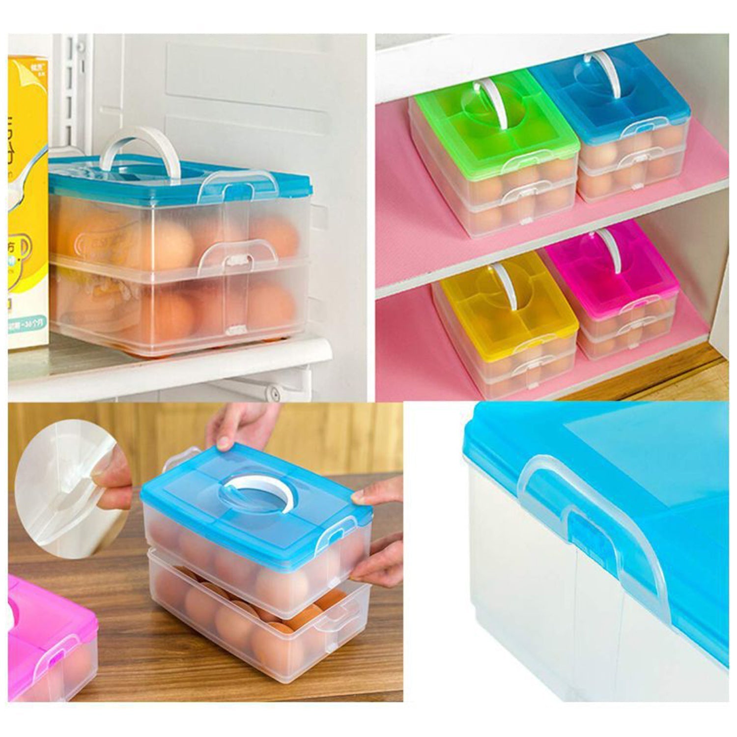 Double Layer 24-Grid Egg Storage Box with Locking Lid – Shatter-Proof Plastic Egg Holder & Dispenser