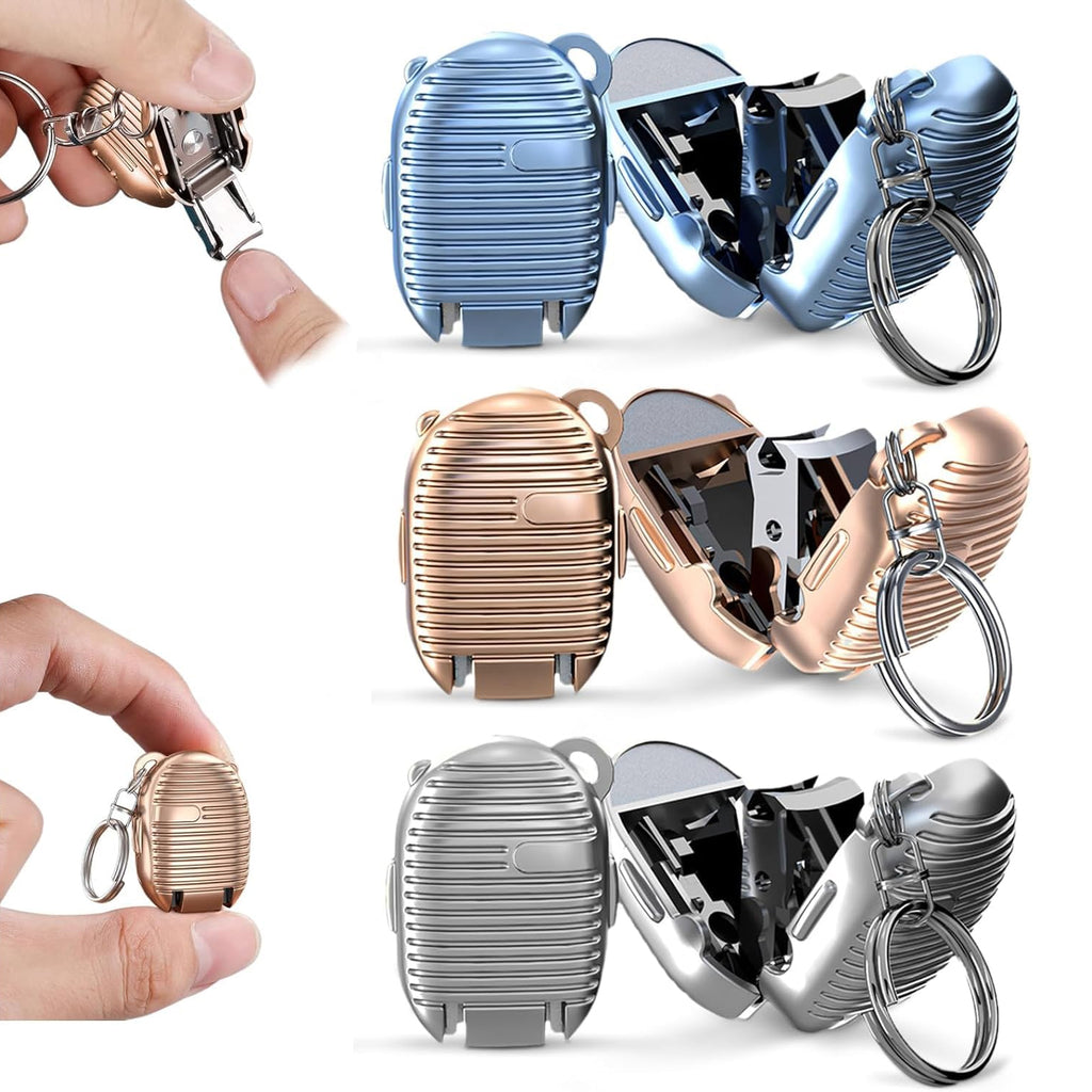 Mini Keychain Nail Clipper – Foldable Stainless Steel Travel Nail Cutter with Built-in File (Multicolor / 1 Pc)