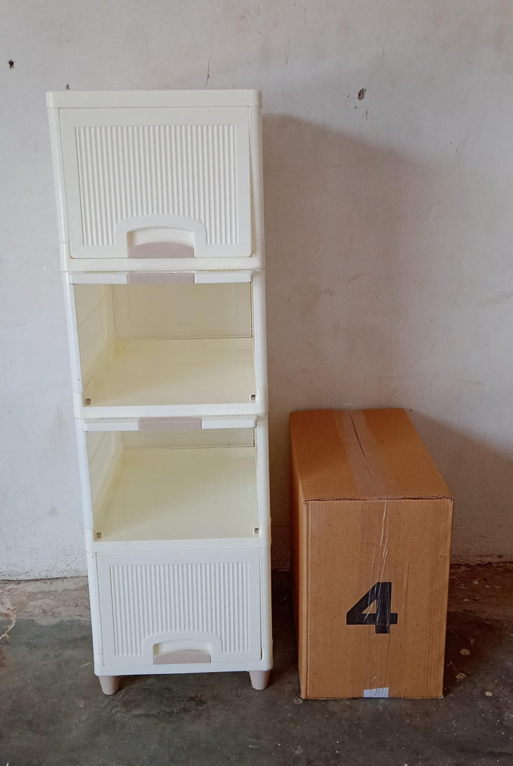 Multipurpose 4-Layer Plastic Storage Cabinet – Foldable Modular Drawer Organizer for Kitchen, Bathroom, Bedroom & Kids’ Room