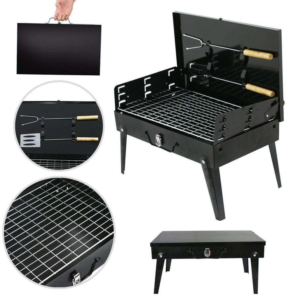 Portable Briefcase BBQ Grill - Stainless Steel Foldable Barbecue for Outdoor Cooking