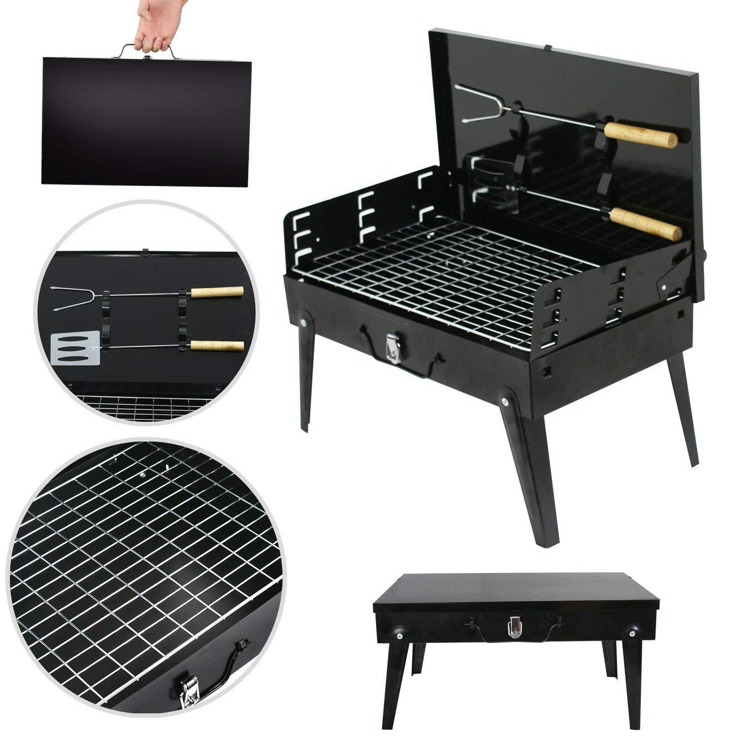 Portable Briefcase BBQ Grill - Stainless Steel Foldable Barbecue for Outdoor Cooking