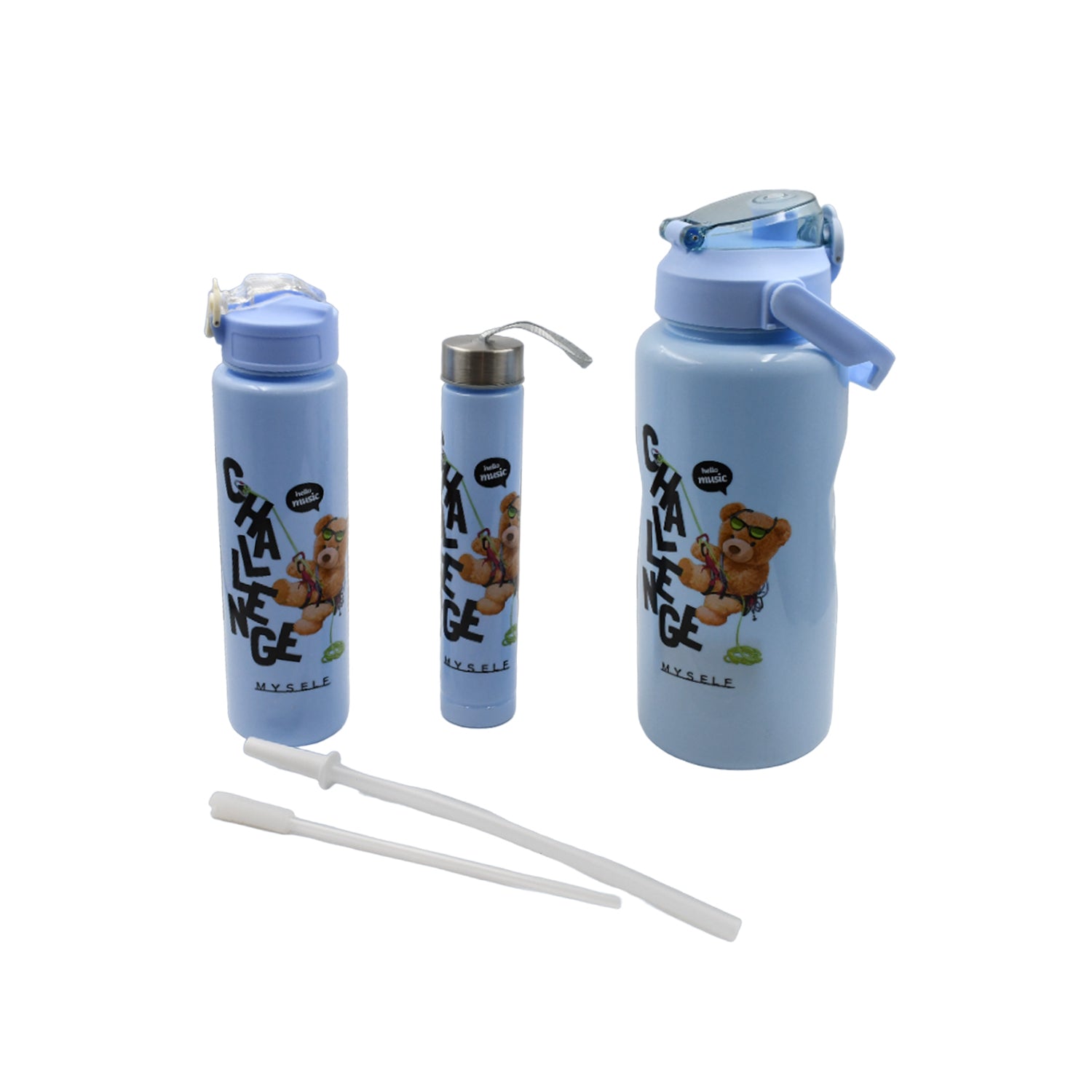 1100 ML Sports Water Bottle with H3 Pc Cartoon Printed Water Bottle Set – BPA-Free, Leakproof, Multi-Sizeandle – BPA-Free & Leakproof (Mix Color)