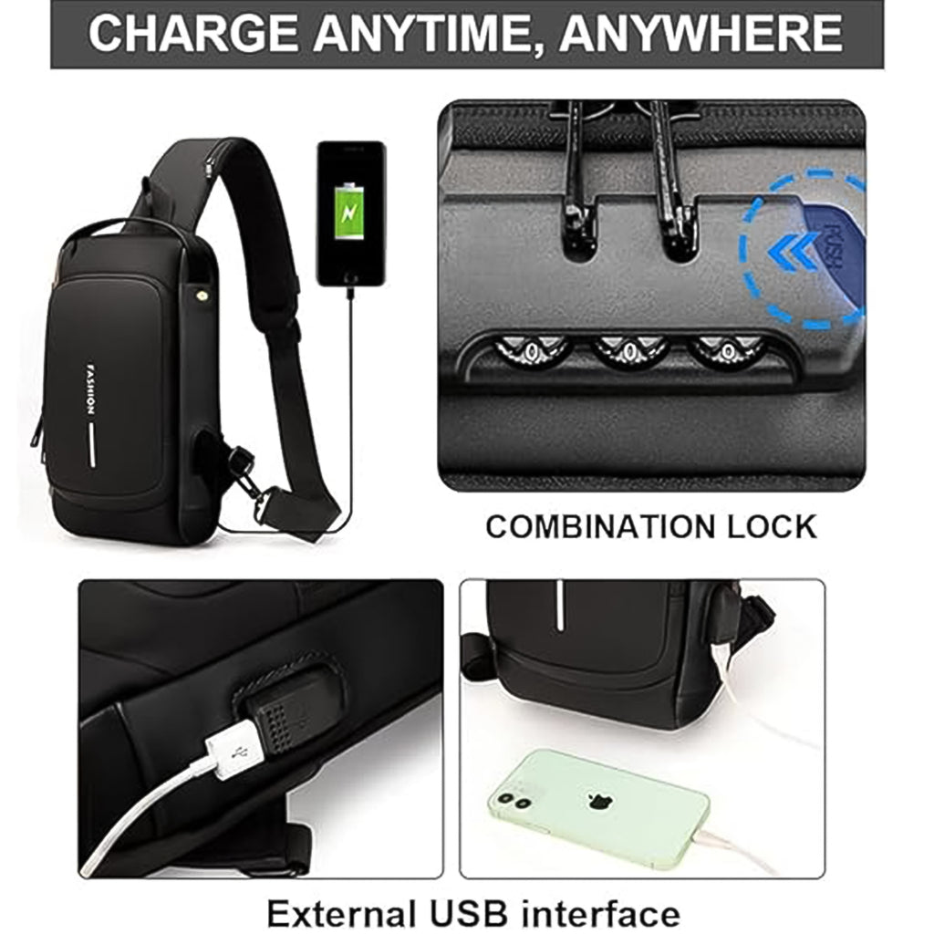 Anti-Theft Crossbody Sling Bag with USB Charging Port - Smart Travel Shoulder Bag
