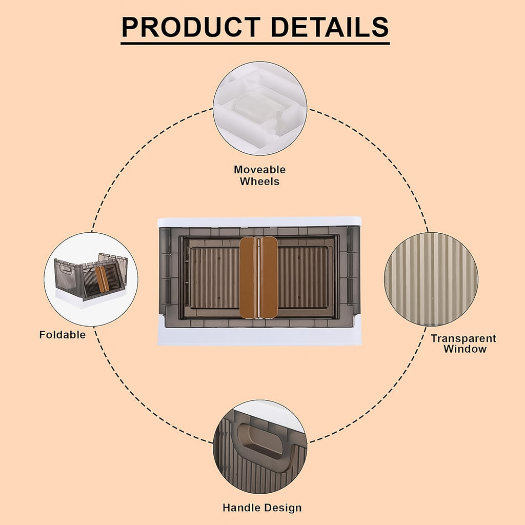 Plastic Folding Wardrobe Storage Organizer – 1 Layer with Double Door, Top Lid & Wheels (Black & White)