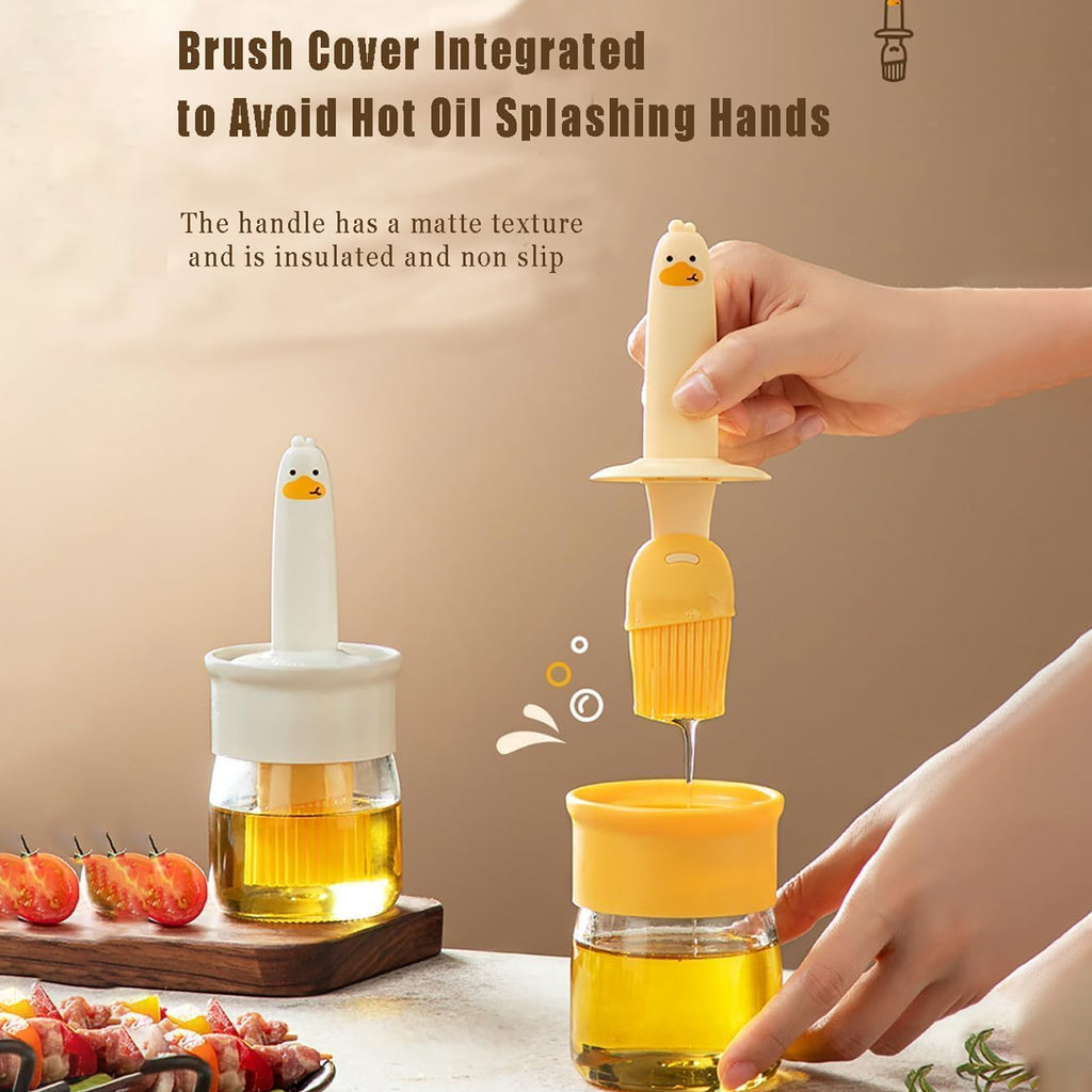 Silicone Brush & Oil Dispenser Glass Bottle – 2-in-1 Oil Dispenser with Basting Brush for Cooking & BBQ