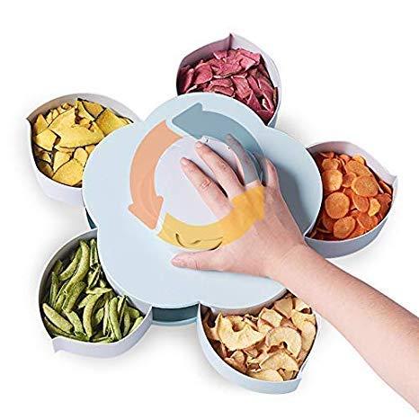 Petal-Shaped Rotating Snack & Dry Fruit Storage Box – 5 Grid Candy Tray (27×9.5 cm)
