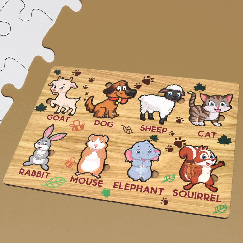 Premium Wooden Animal Puzzle Educational Learning Board - 28x20cm Kids Development Toy