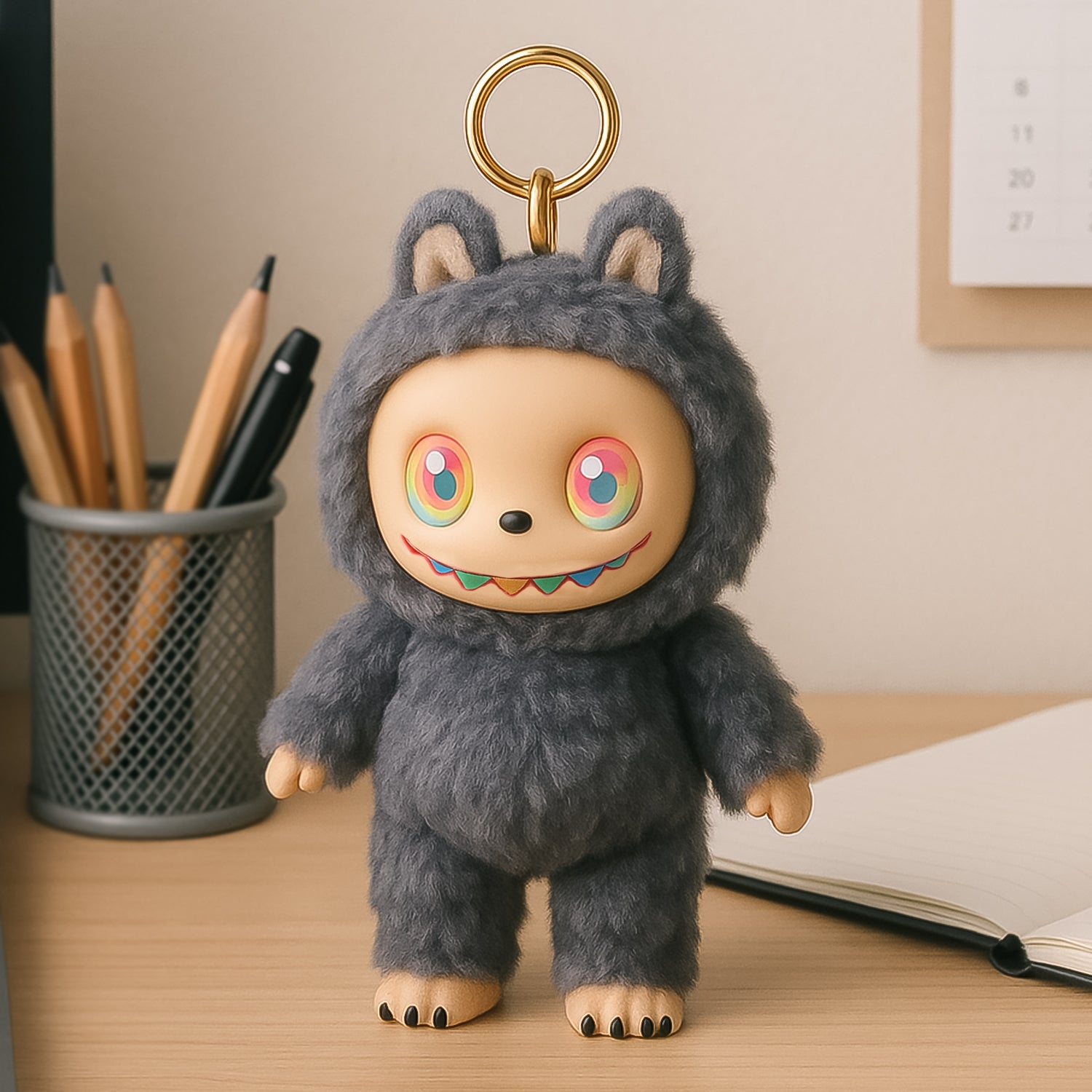 Black Plush Toy Keychain – Soft Cartoon Animal Mini Toy with Hook for Bags & Gifts (1 Pc)