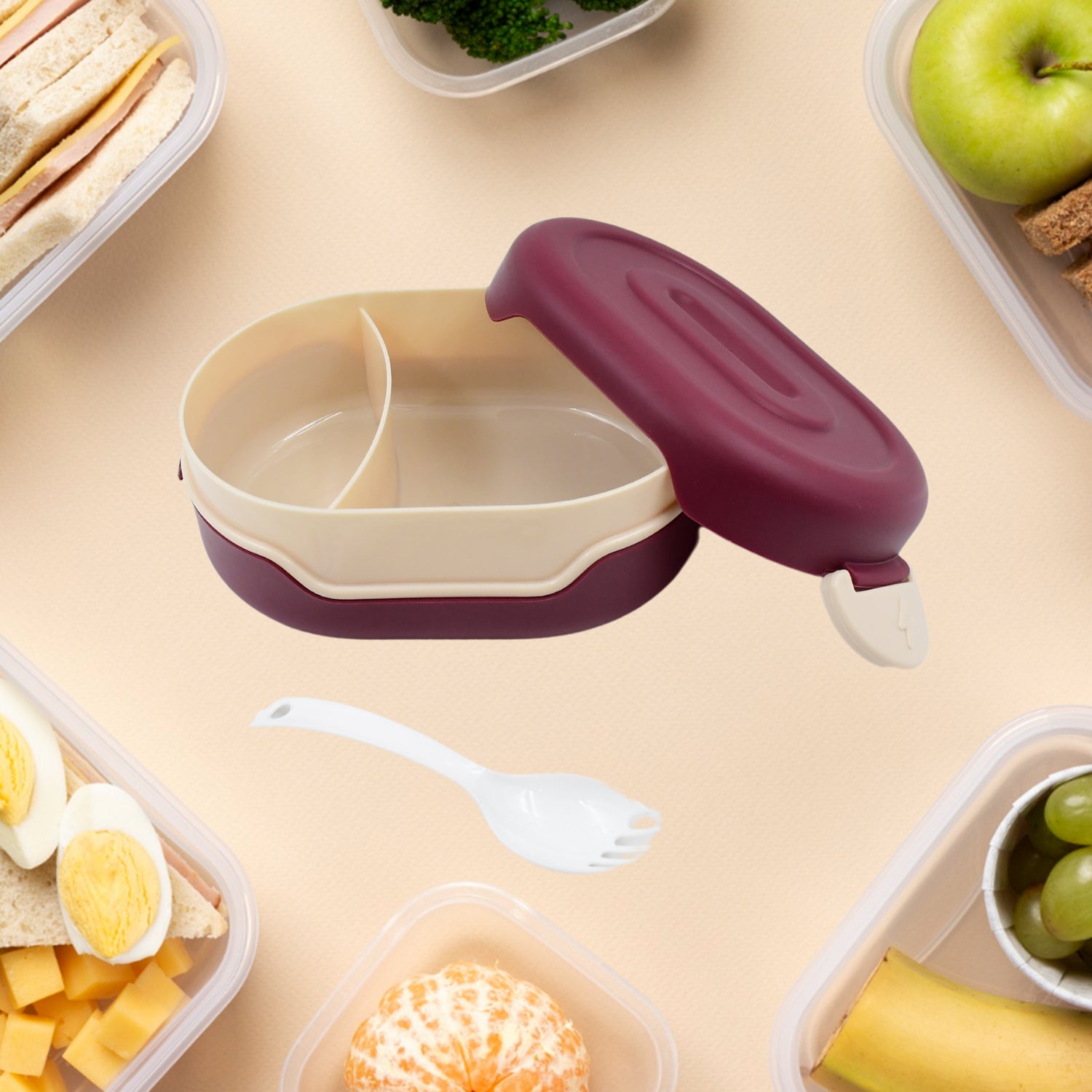 2-Compartment Airtight Lunch Box with Spoon – Leak-Proof Tiffin for School & Office