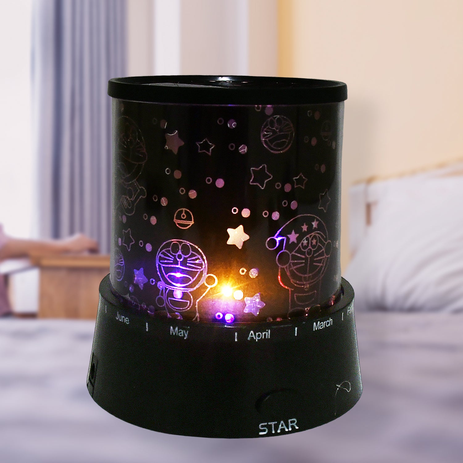 LED Star Projector Night Light – Rotating Lamp with Music Function & Multi-Color Projection (Battery Operated)