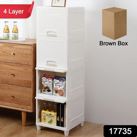 Multipurpose 4-Layer Plastic Storage Cabinet – Foldable Modular Drawer Organizer for Kitchen, Bathroom, Bedroom & Kids’ Room
