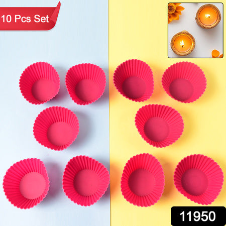Cup Cake Silicone Moulds – Set of 10 Reusable Non-Stick Baking Cups for Cupcakes, Muffins & Jelly (Random Color)
