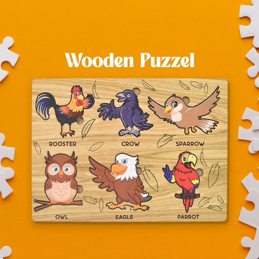 Wooden Bird Puzzle Board - Educational Animal Learning Toy for Kids Development