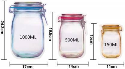 Transparent Jar-Shaped Stand-Up Pouch Set – Reusable Airtight Zipper Bags (Small, Medium, Large – Multipack)