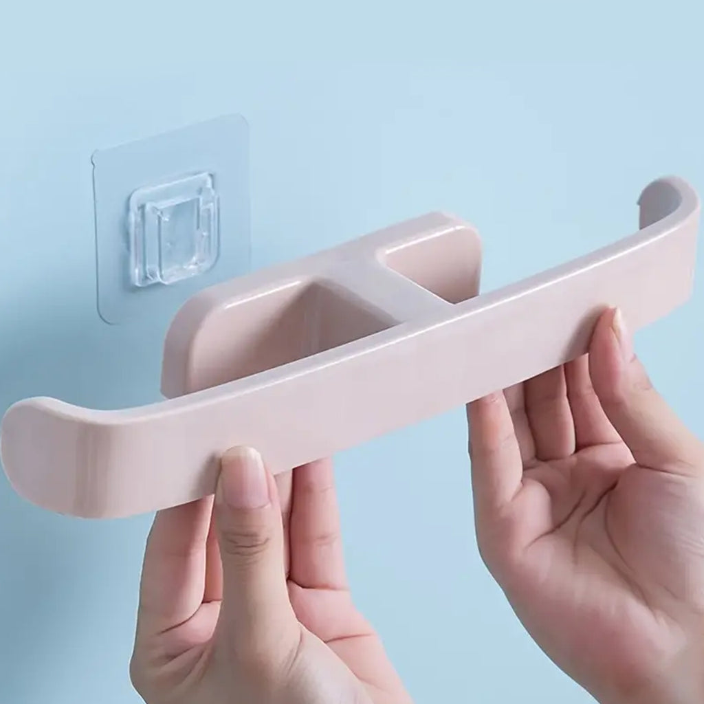 Bathroom Towel & Slipper Hanging Rack – Self-Adhesive Wall Mounted Plastic Holder (1 Pc)
