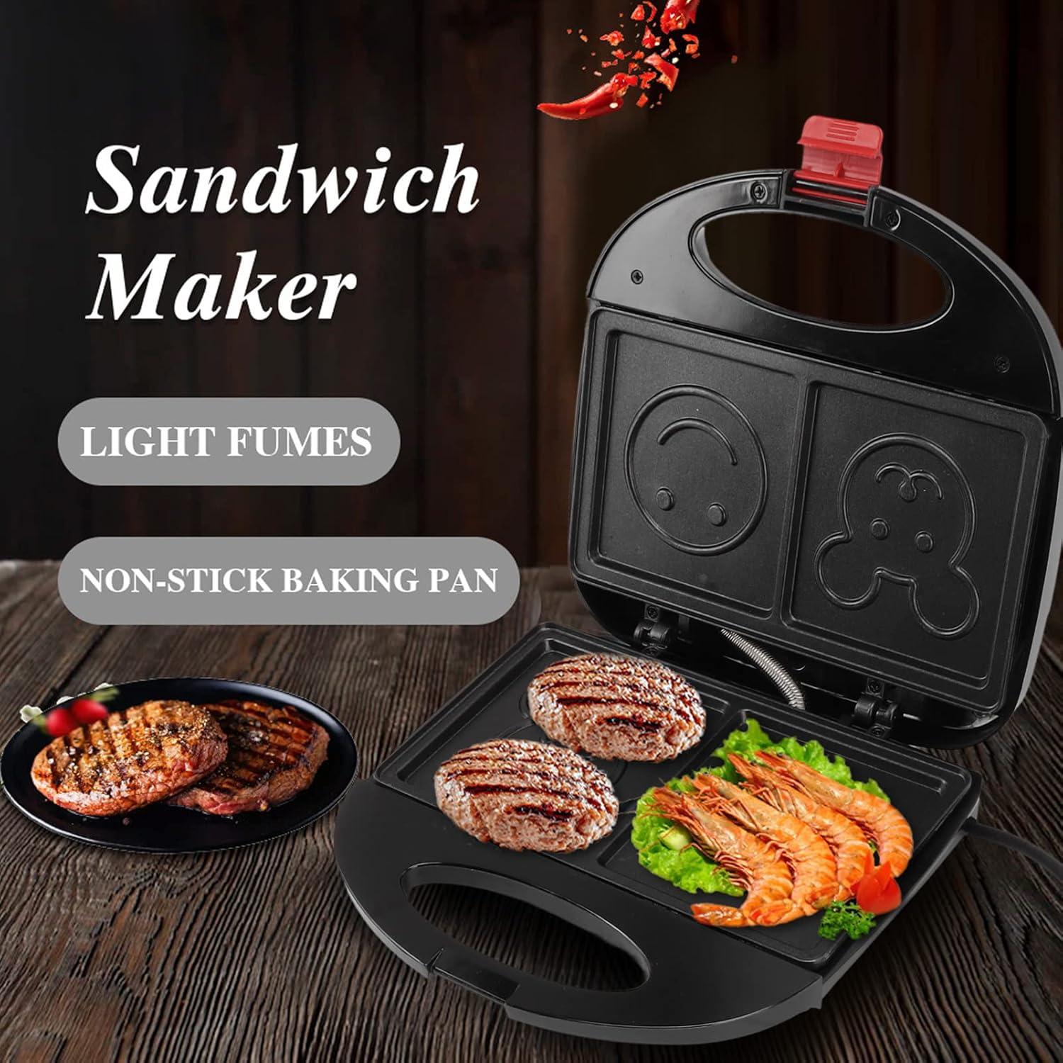 Professional 750W Double-Sided Electric Sandwich Maker - High Power Grill with Even Heating