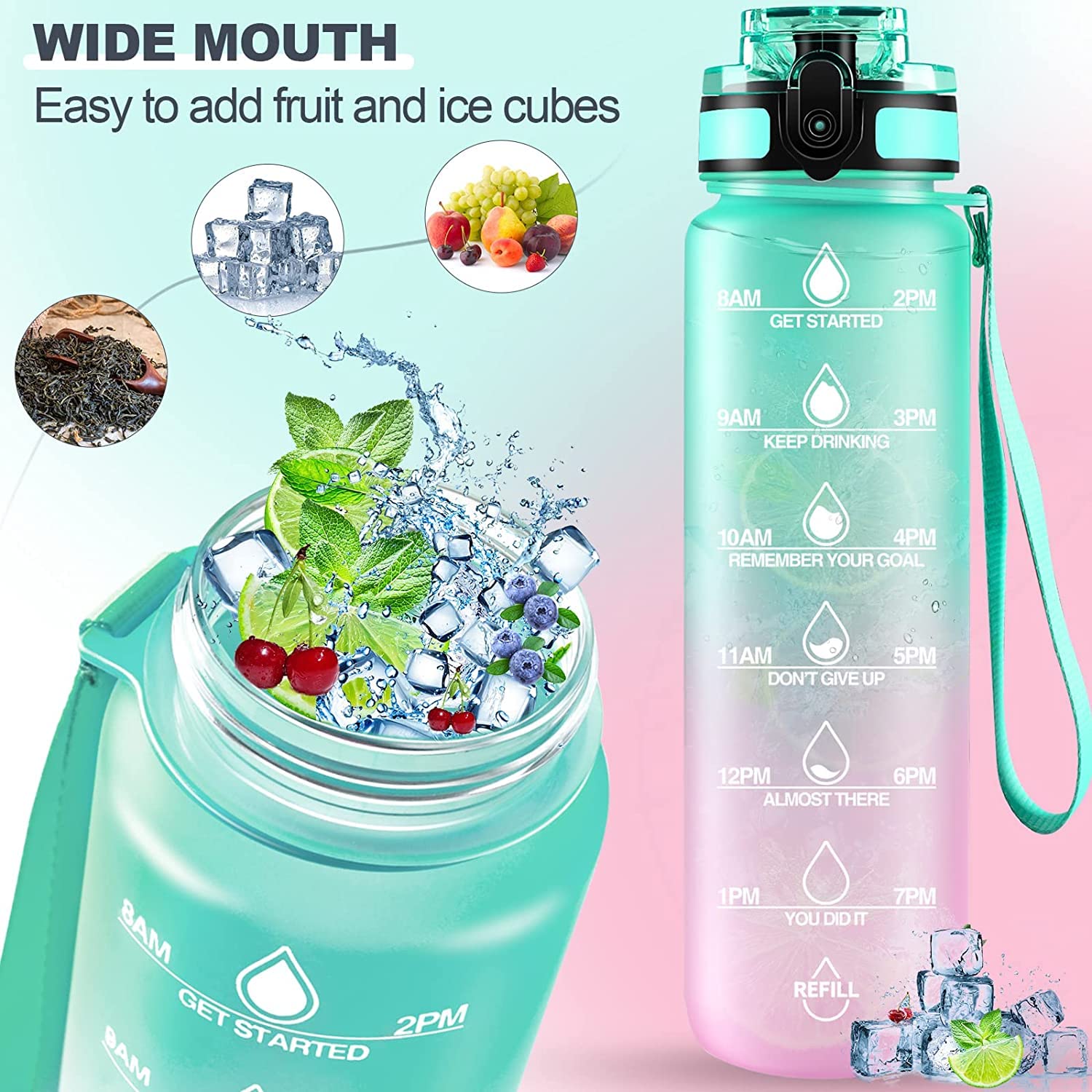 Motivational Water Bottle with Straw – BPA-Free & Leakproof (600–700 ML)