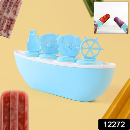 Boat-Shaped Popsicle Maker – 4-Cavity Ice Cream Mould Set with Cute Handles | BPA-Free & Reusable (1 Pc)