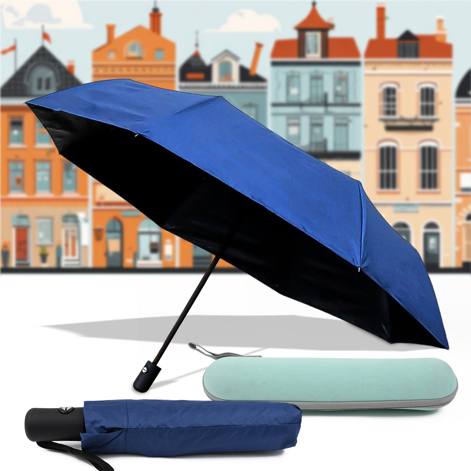2-Fold Manual Umbrella – Windproof, Sunproof & Rainproof | For Men, Women & Kids (With Case)