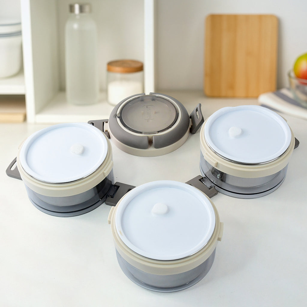 Steko-3 Triple Layer Insulated Lunch Box – Leakproof Stainless Steel Tiffin with Spoon & Clip Lock for Office, School & Travel