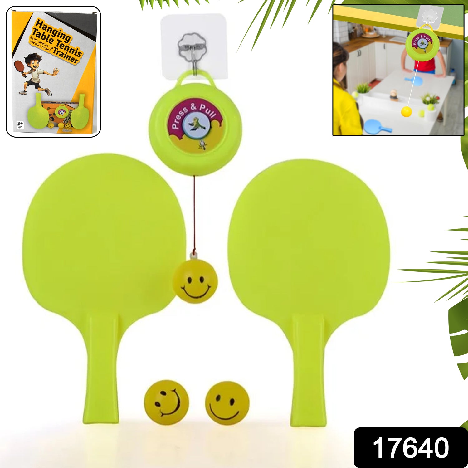 Portable Indoor Hanging Table Tennis Trainer Set – Self Training Tool with 3 Balls