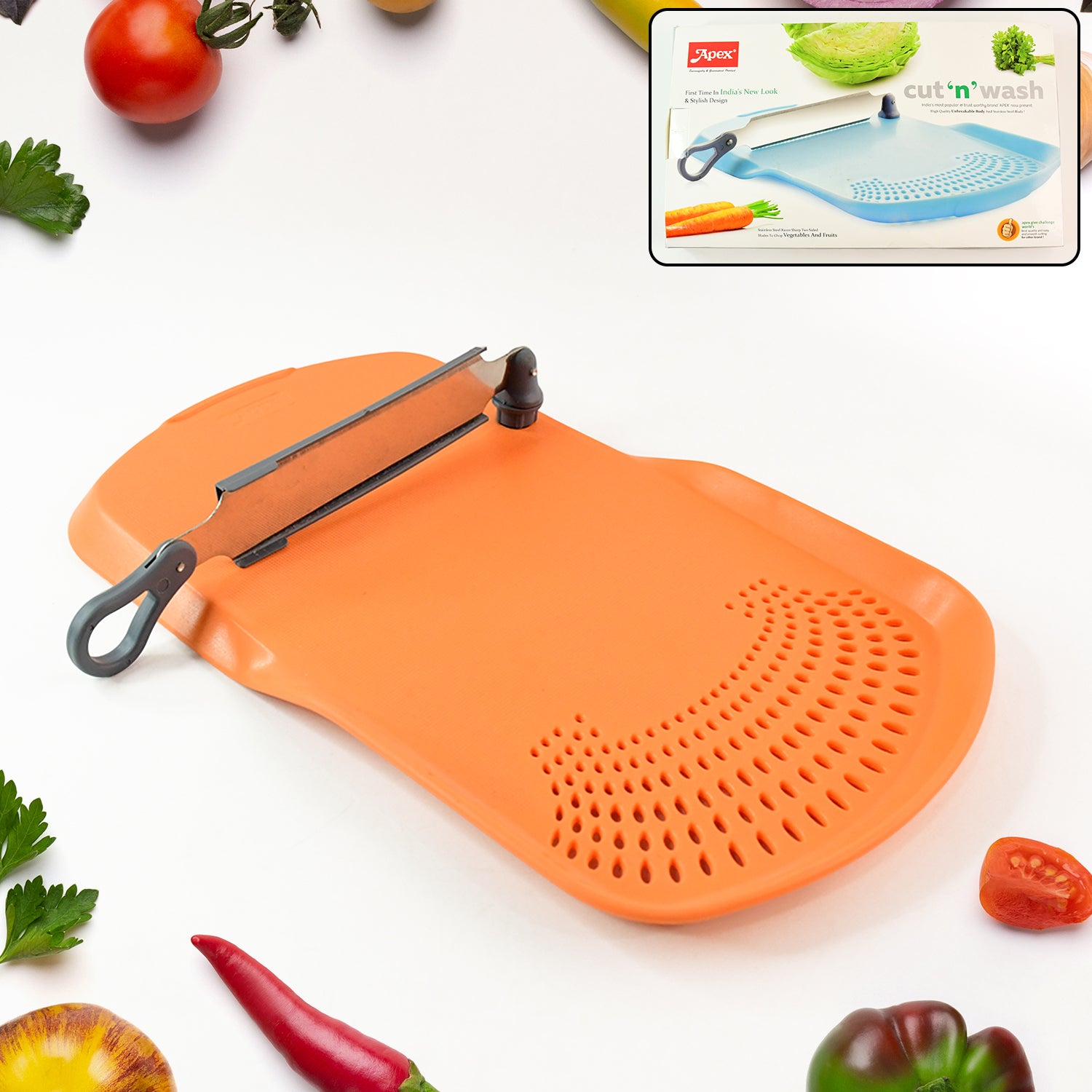 Apex Cut ‘n’ Wash Multipurpose Cutting Board with Knife & Strainer