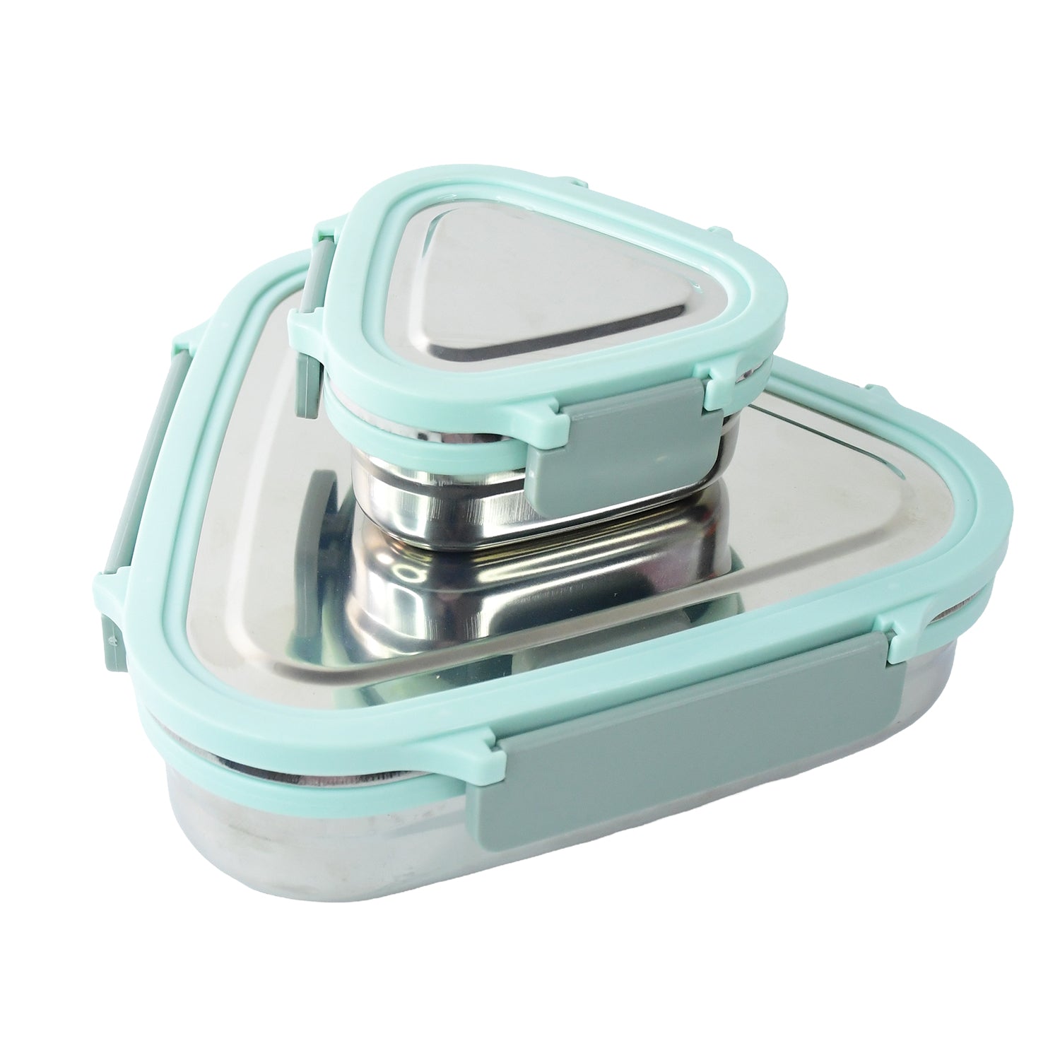 Ganesh Trinity Triangle Lunch Box – 2-Piece Stainless Steel Compact Tiffin with Clip Lock for Office, School & Travel