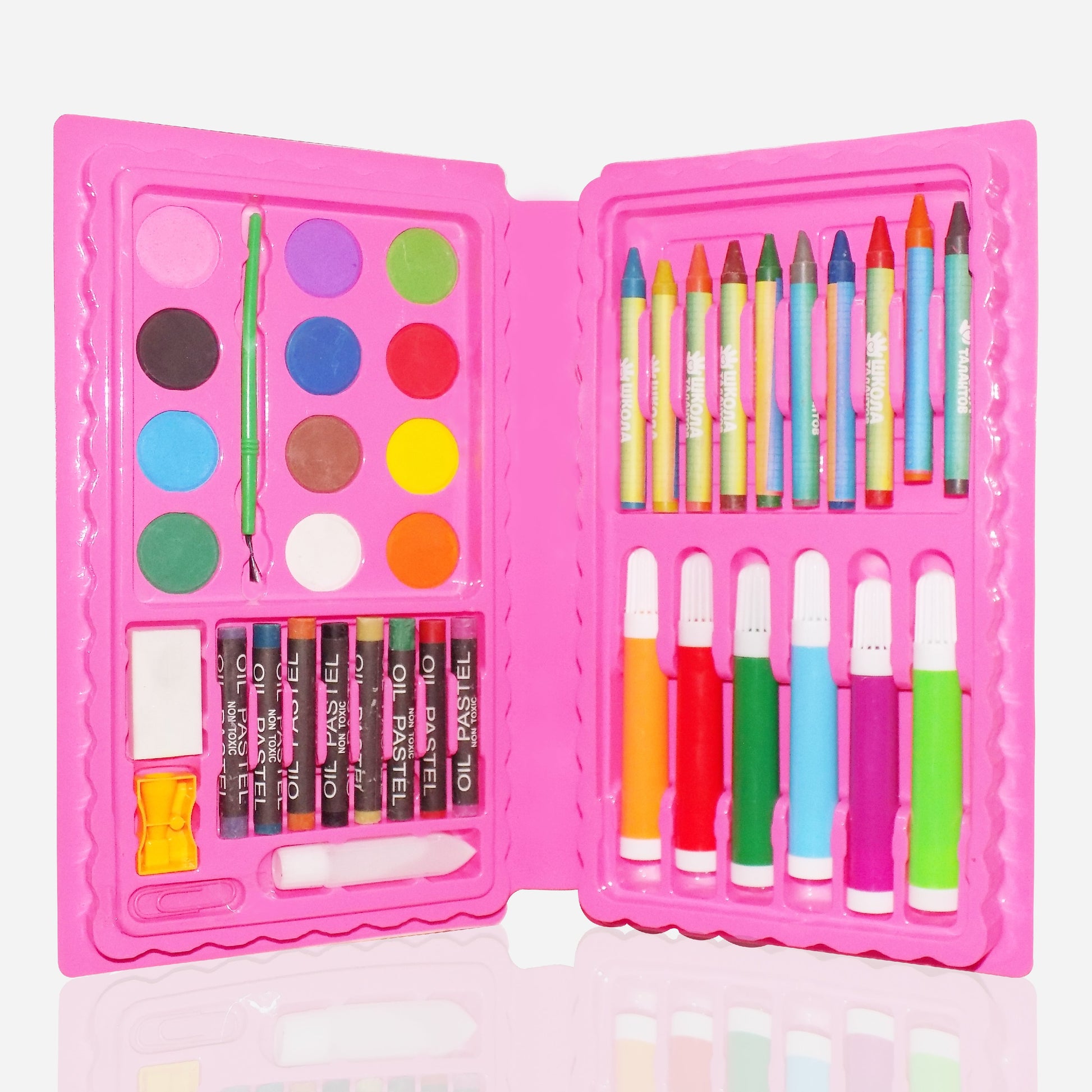🎨 42-Piece Art & Craft Color Kit for Kids – Crayons, Watercolors, Pens, Oil Pastels in Carry Box
