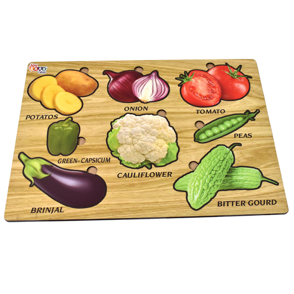 Premium Wooden Vegetable Puzzle Educational Learning Board - 28x20cm Kids Nutrition Learning Toy