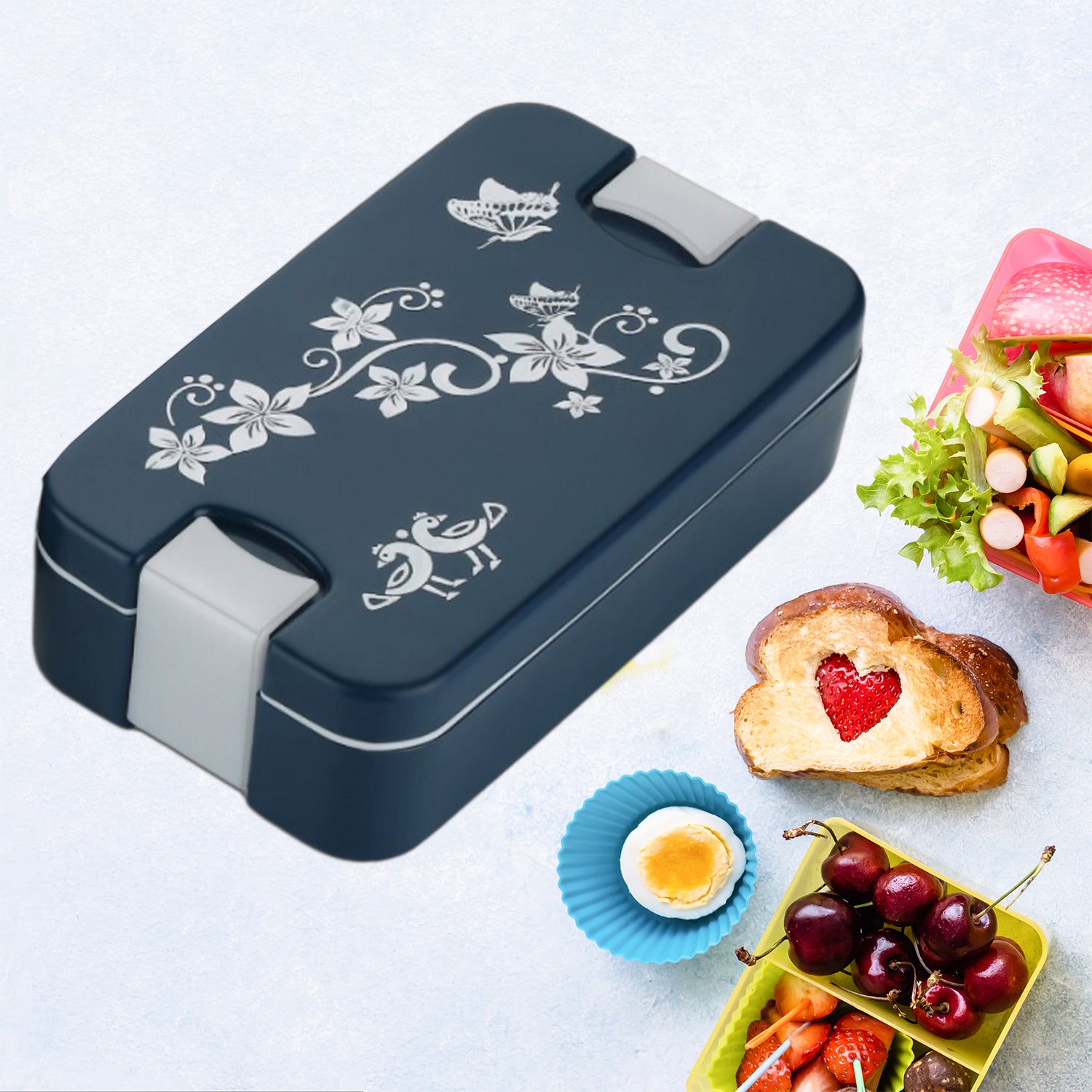 Airtight 2-Compartment Lunch Box with Spoon – Leak-Proof, Microwave Safe & BPA-Free (Compact Tiffin for All Ages)