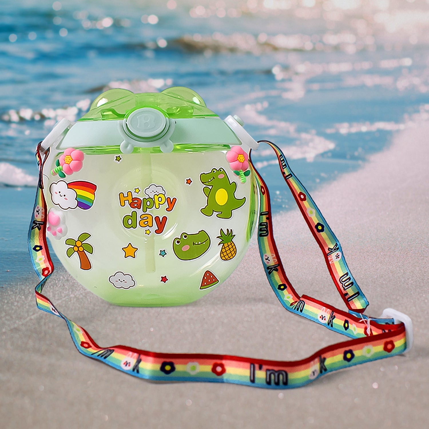 Donut Water Bottle Sipper for Kids – 400 ML | Cute Cartoon Bottle with Straw, Strap & Stickers | Leak-Proof & BPA-Free