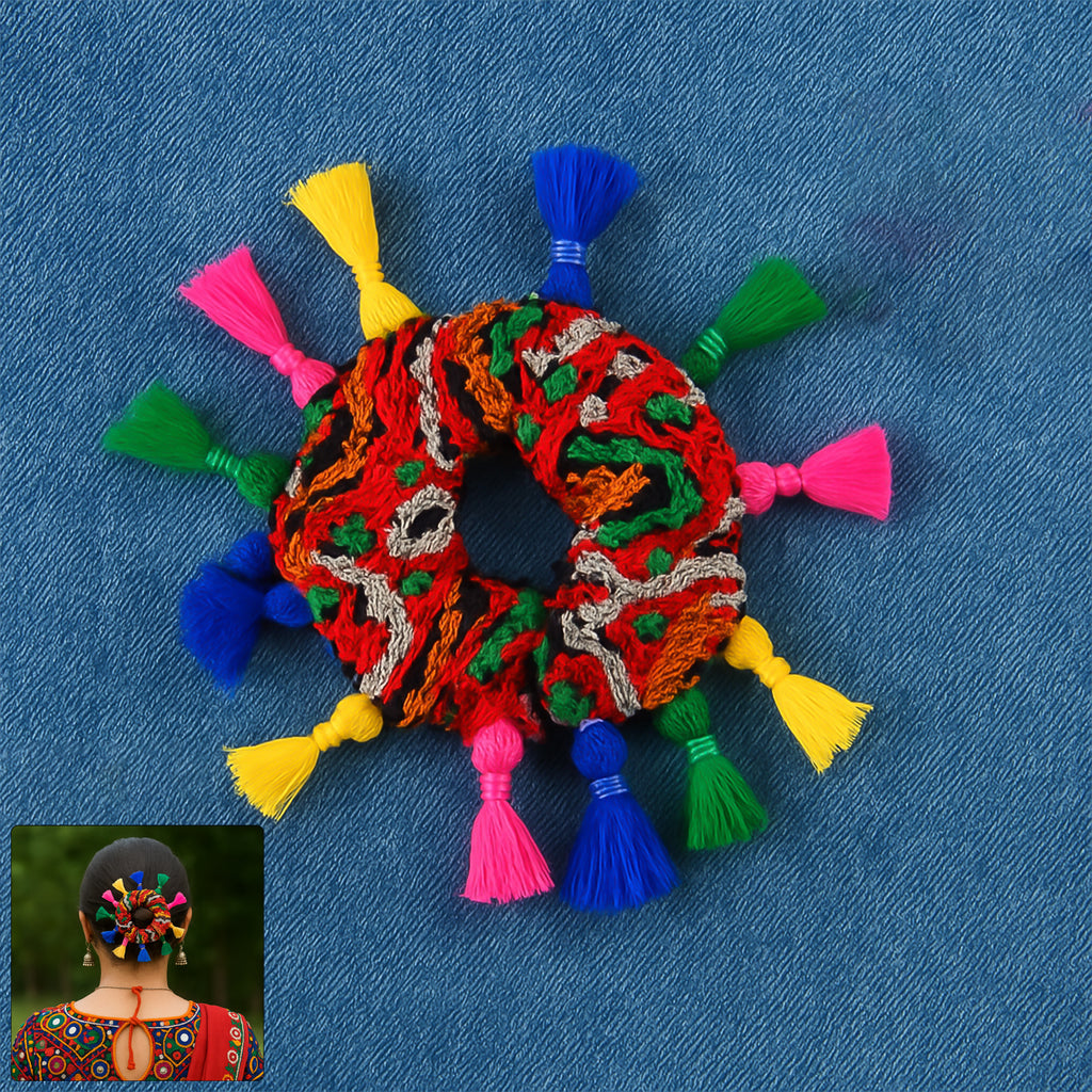 Traditional Multicolor Navratri Hair Bun - Ethnic Juda Hair Accessory for Garba & Dance