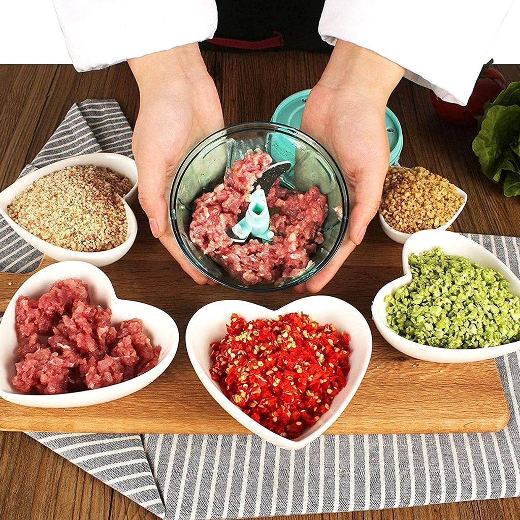 2 in 1 Manual Food Chopper – 6 Blade Handheld Vegetable Cutter (1000ml)