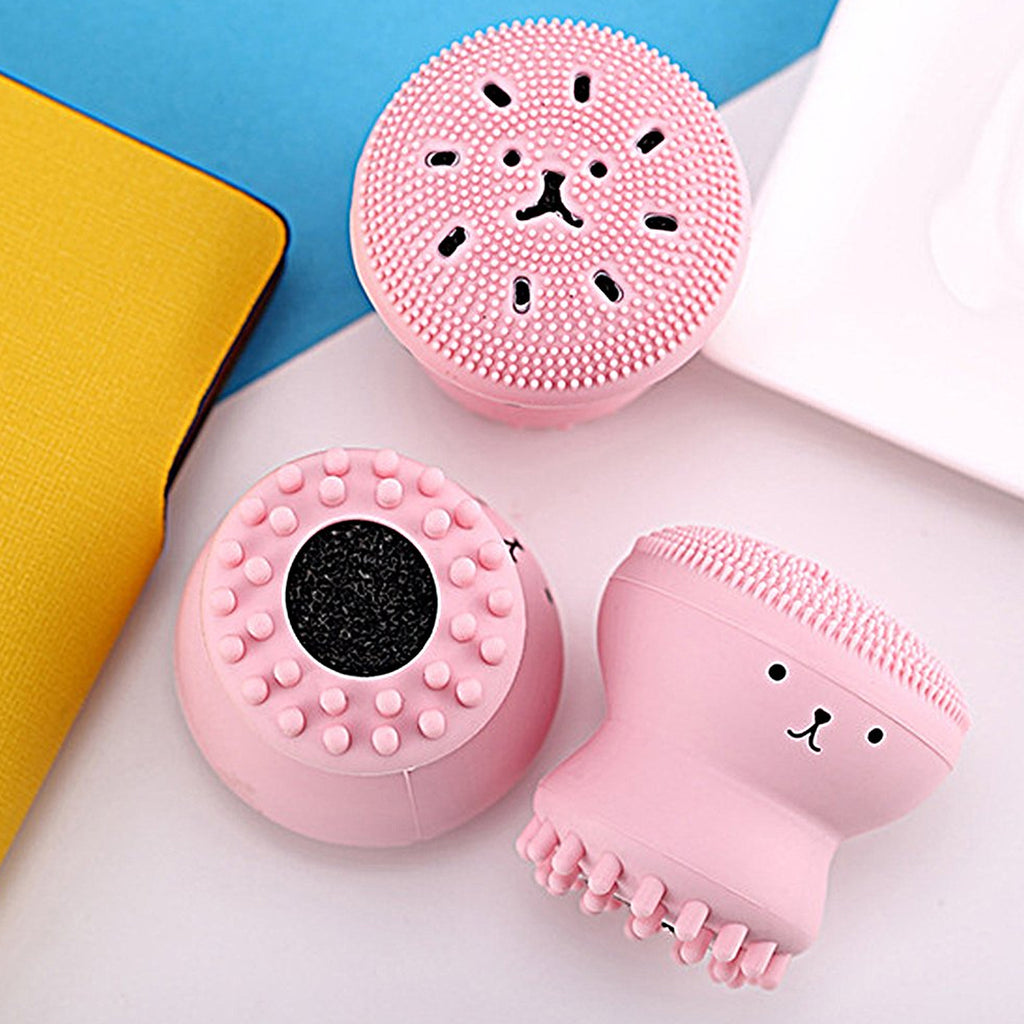 Facial Cleansing Brushes Cute Octopus Shape Silicone Face Scrubber Massager Skincare Tool (1Pc)
