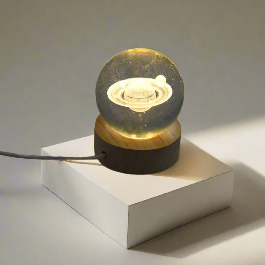 3D Astronaut Crystal Ball Lamp with Wooden Base - LED Night Light & Decorative Piece