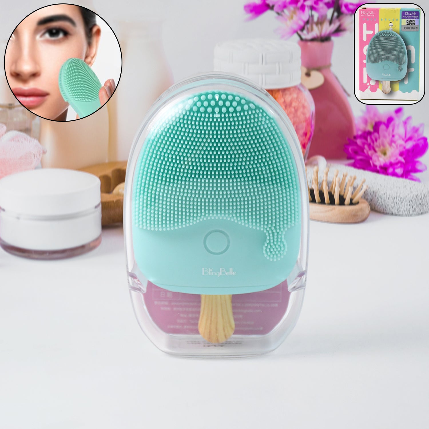 Popsicle Design Sonic Face Cleansing Brush – Soft Silicone, Waterproof & USB Rechargeable Facial Massager (1 Pc)