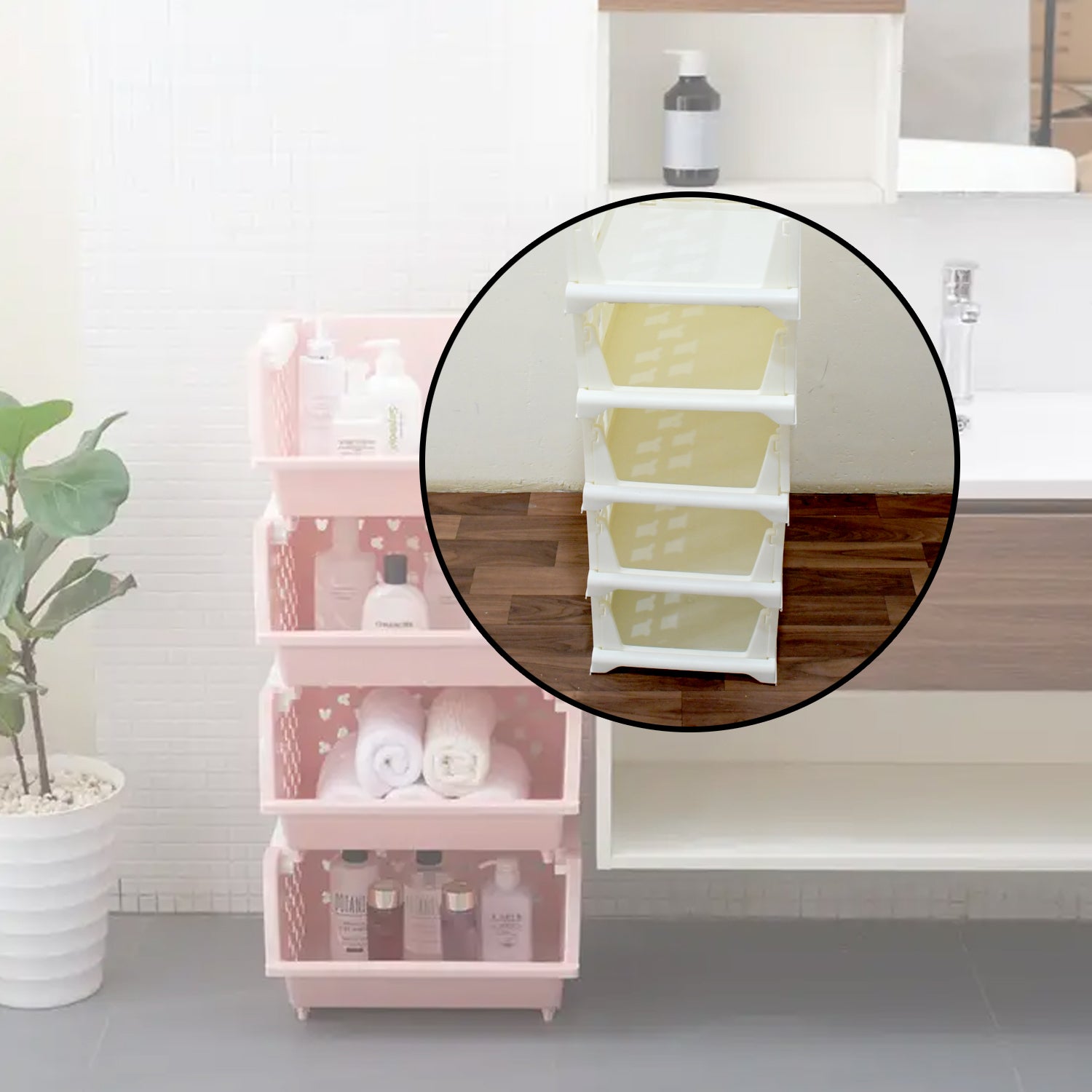 5-Layer Stackable Storage Organizer Cart – Foldable Utility Rack with Wheels for Kitchen, Pantry, Bedroom & Bathroom