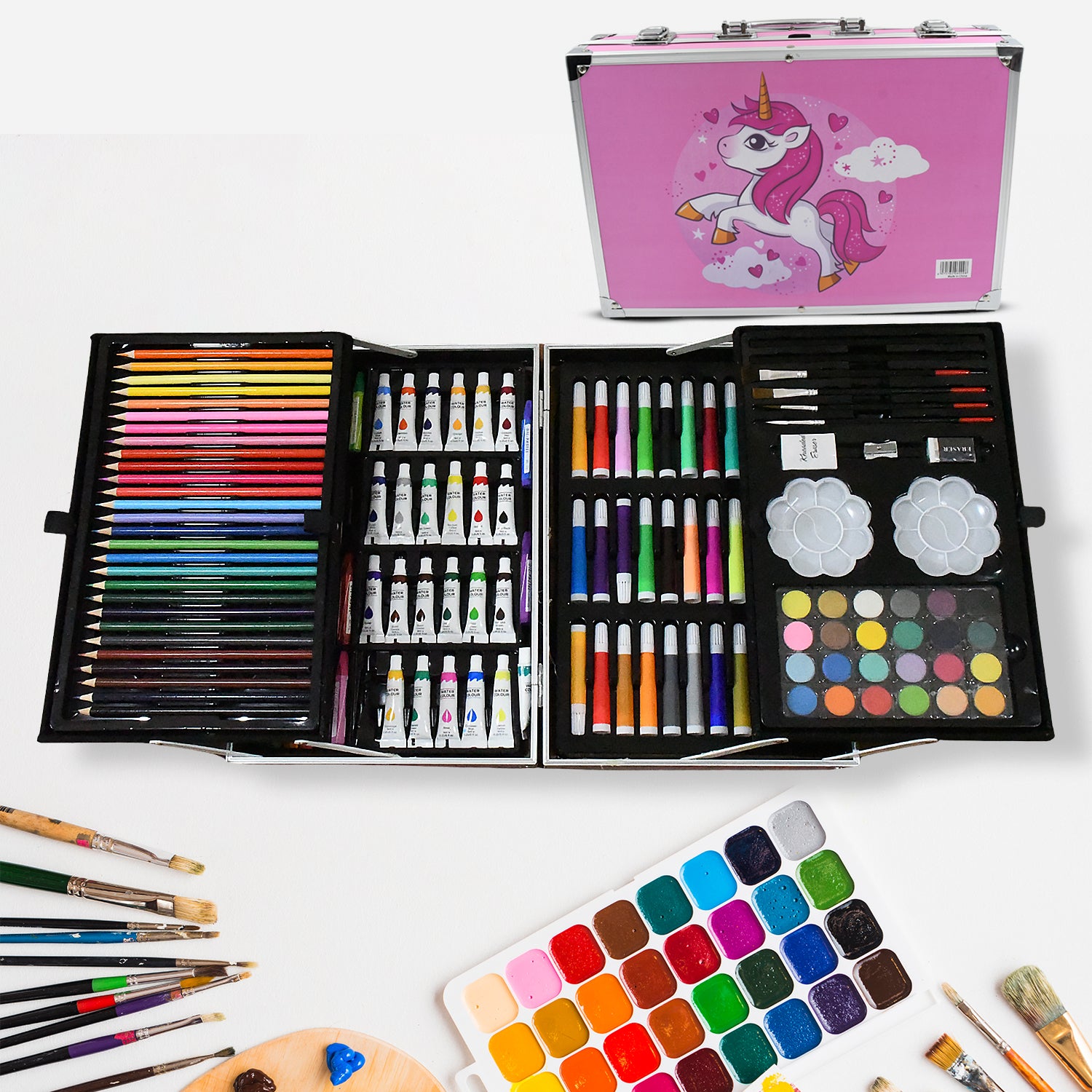 🦄 145-Piece Unicorn Kids Art Set – Sketch, Color &amp; Paint in All-in-1 Aluminum Case