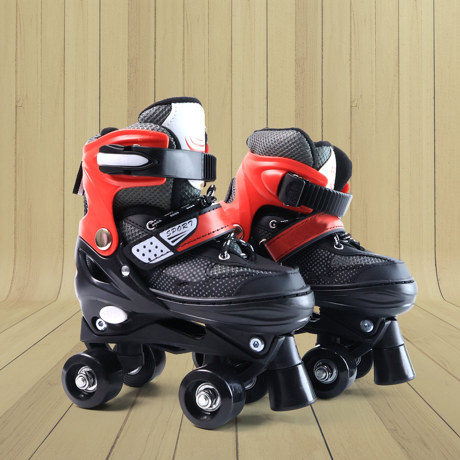 Adjustable Quad Roller Skates for Kids – PU Wheels, Toe Brake & Triple Lock System