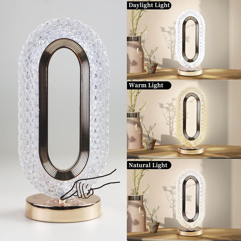 Touch Control Crystal Table Lamp – USB Rechargeable, 3-Way Dimmable Bedside Desk Light (1 Pc)