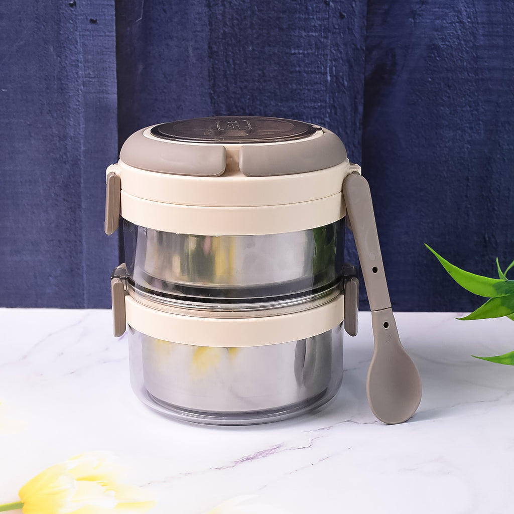 Steko-2 Insulated Lunch Box – Double Layer Stainless Steel Tiffin with Foldable Spoon & Clip Lock (750ml)
