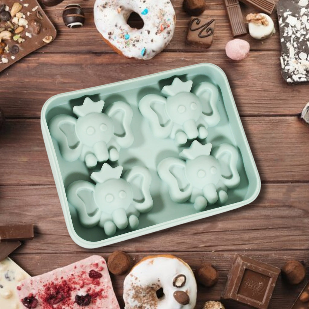 Silicone Cartoon Shape 4-Grid Ice Cube Tray – Flexible Food-Grade Mould for Ice, Candy & Chocolate (1 Pc)