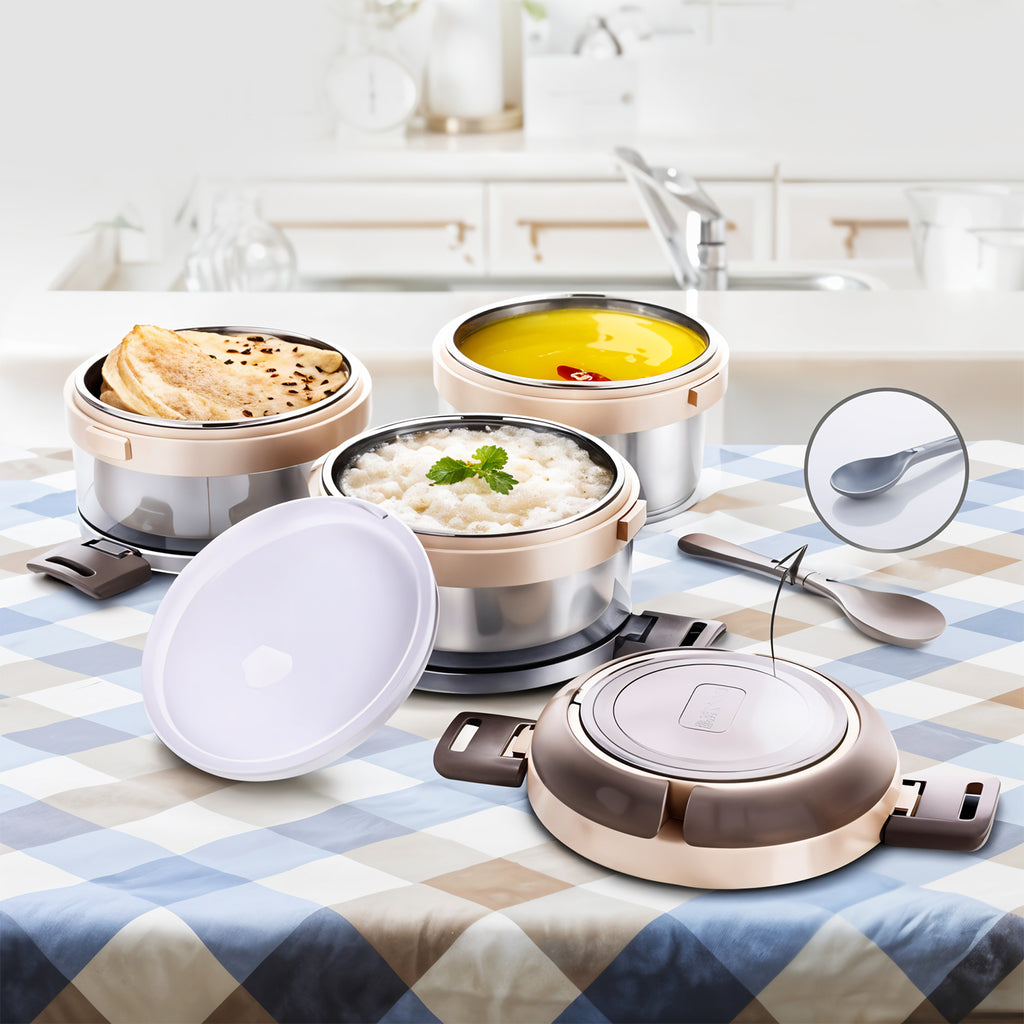 Steko-3 Triple Layer Insulated Lunch Box – Leakproof Stainless Steel Tiffin with Spoon & Clip Lock for Office, School & Travel